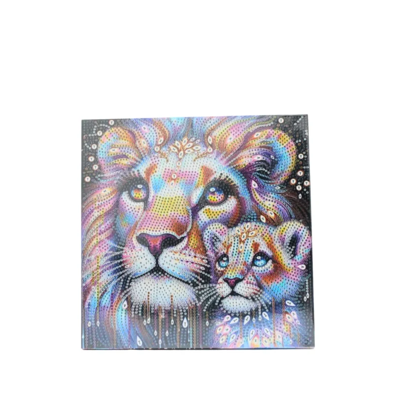 Диамантен гоблен „Лъв и лъвче“ – сила, закрила и семейна връзка - 25х25cm